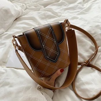 

New creative design fashion gradient color women's bucket bag car sewing thread rhombic decoration wild shoulder messenger bag