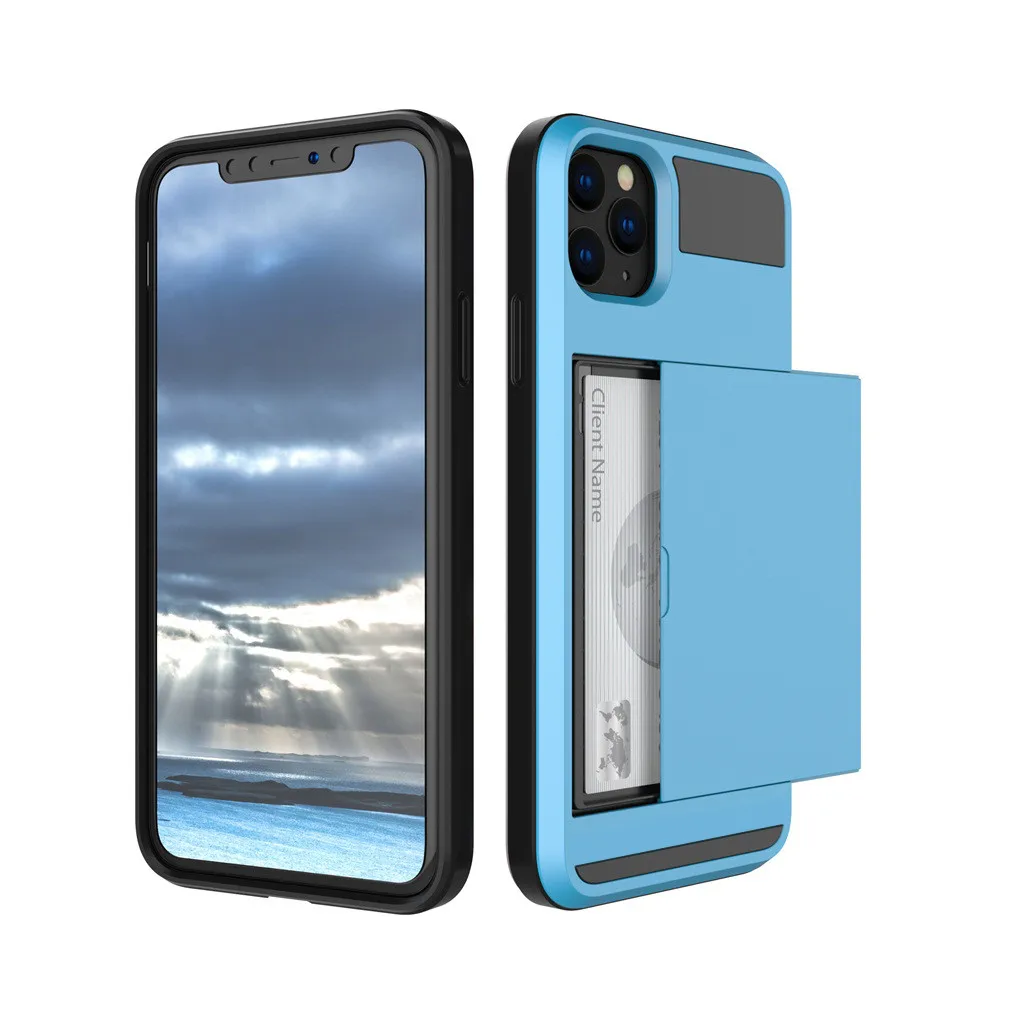 Phone Case Cover For iPhone 11 Pro Card Slot Case For iPhone 11 Pro 5.8 Inch Wallet Cases Soft TPU Hard PC Credit Card holder - Цвет: Небесно-голубой