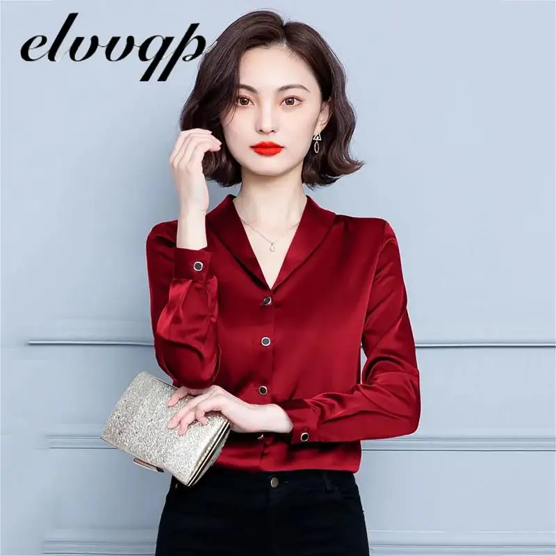 New Fashion Autumn Blouses Women Casual V Neck Shirts Long Sleeves Chiffon Tops Ladies Elegant Work Office Shirt Tops Plus Size
