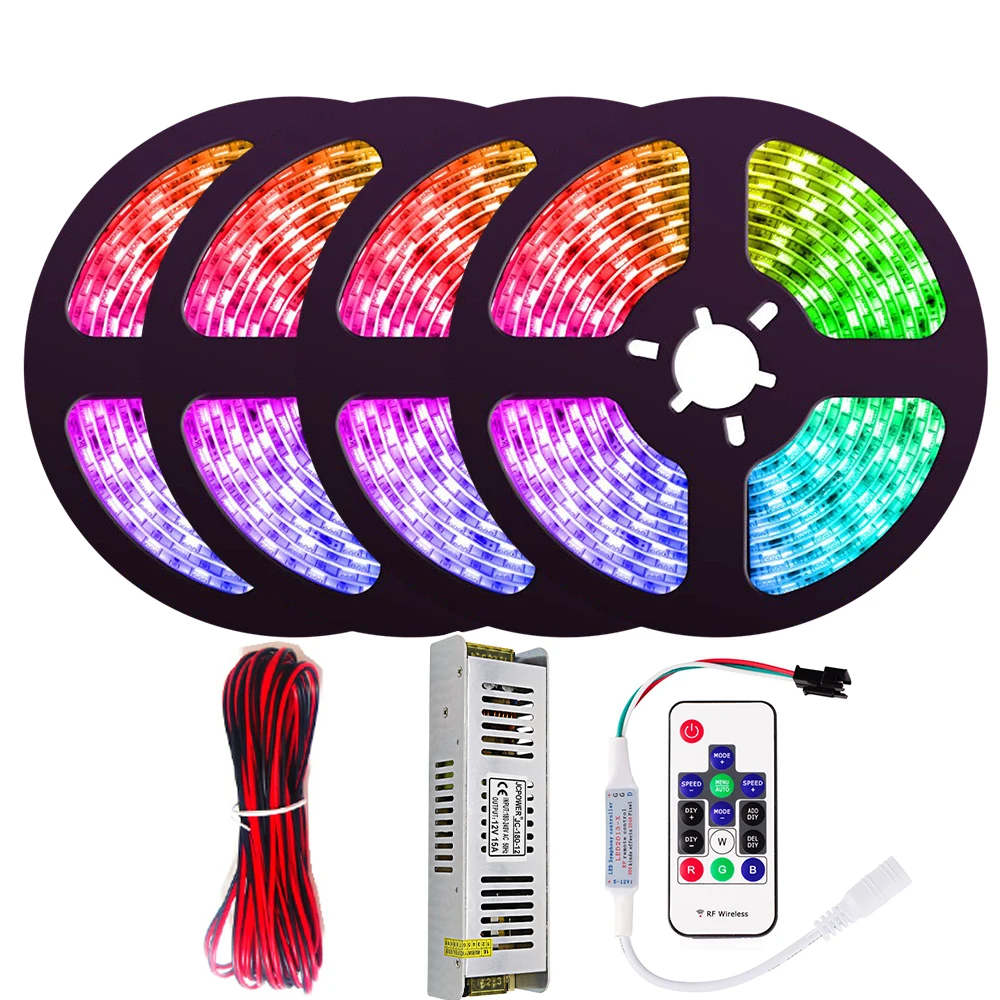 

WS2811 30 leds/m Pixels LED Strip Lights 5m 10m 15m 20m LED Color Changing Kit RF Wireless Remote Control Power Supply 12V
