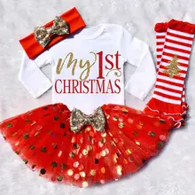 Комплекты рождественской одежды для новорожденных девочек Рождественский комбинезон+ юбка-пачка+ гетры, одежда