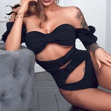 Бразильский сдельный купальник, женский черный купальник,, с открытыми плечами, купальный костюм, новинка, бикини, пуш-ап, монокини, Mujer