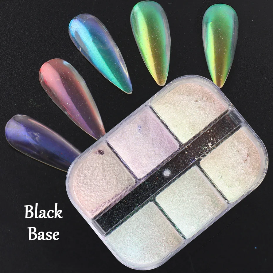 6 Grids Chrome Nail Powder Pearl Shell Holographic Nail Glitter Mirror Aurora Bubble Dipping Dust Art Decoration nail powder nail glitter nail decoration nail decorations NF1909-12