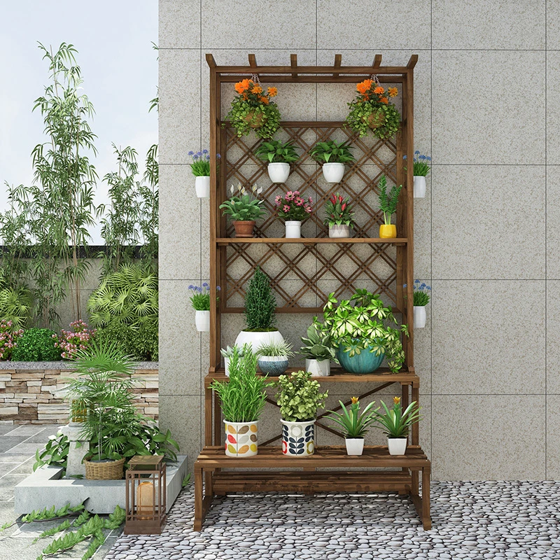 

Wood Courtyard Balcony Flower Rack Shelf Solid Wood Landing Type Multi-storey Flower Airs Outdoor Outdoors Flowerpot Shelves