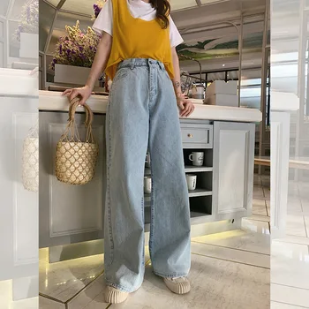 

Wide-Leg Jeans Women's 2020 Spring And Summer New Style Students Loose-Fit High-waisted Wide-Leg Jeans