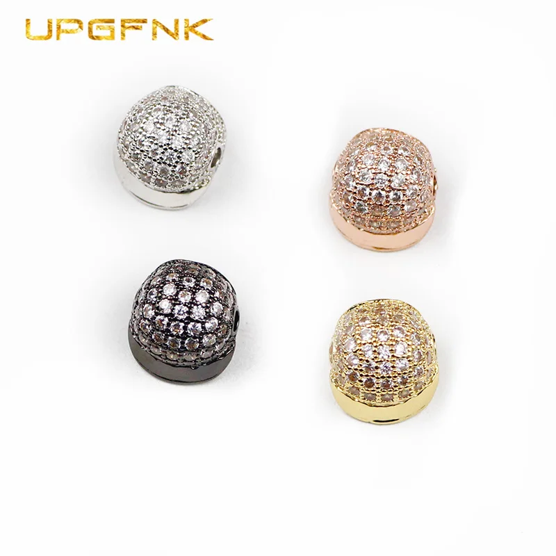 UPGFNK wholesale CZ Baseball cap Copper Spacer beads Micro Pave Zircon Charm Loose Jewelry making DIY bracelet Accessories | Украшения и