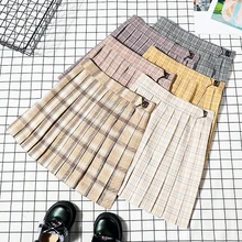 JK форменная плиссированная юбка осенние женские юбки для колледжа хлопковая Свободная юбка на пуговицах Harajuku клетчатые юбки для женщин
