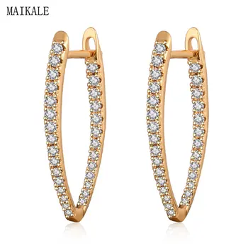 

MAIKALE Trendy Stud Earrings for Women V-shape Metal AAA Cubic Zirconia Zircon Clip on Earing New Fashion Jewelry Brincos Bijoux