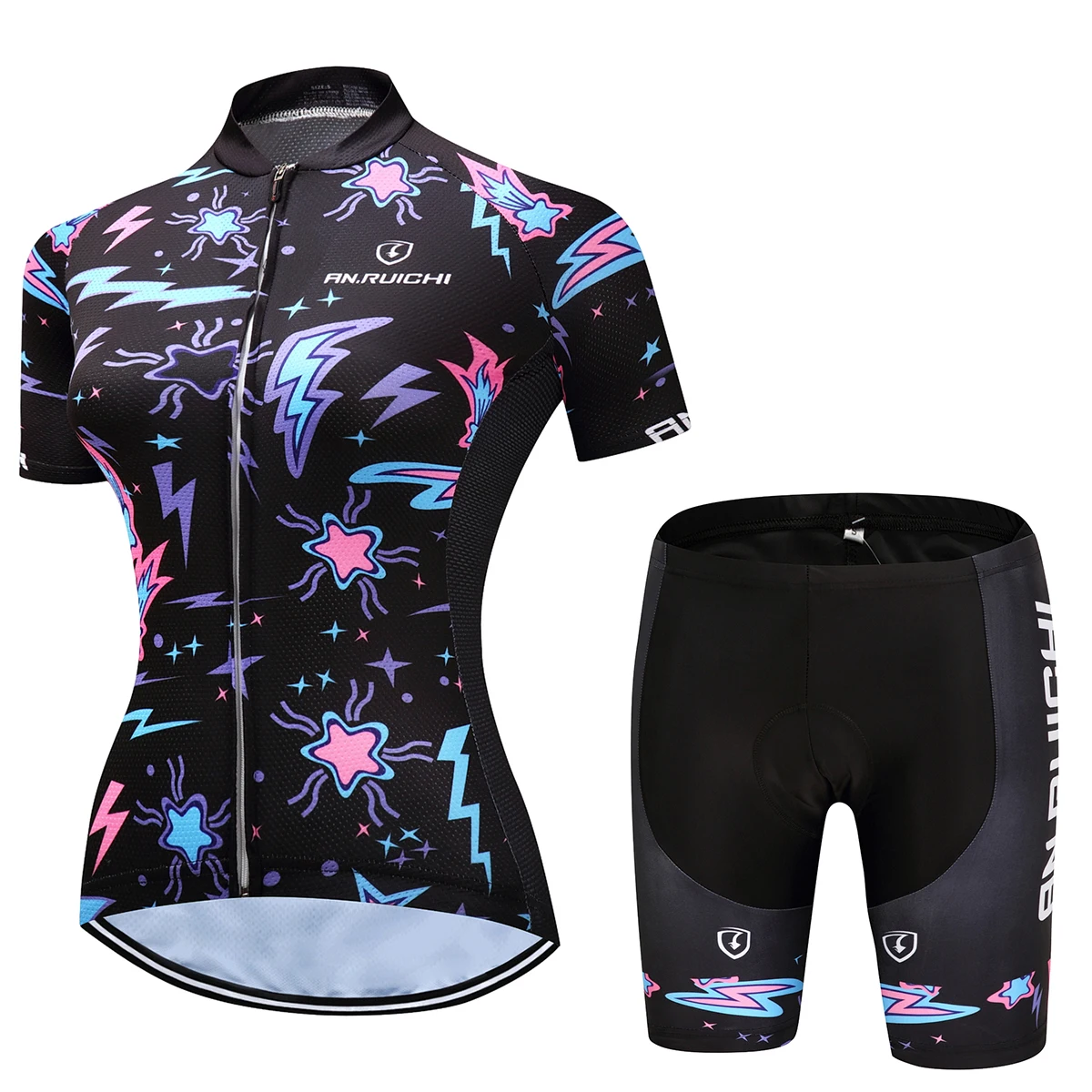 

Fashion Ladies Cycling Wear Ladies Jersey Suit Short Sleeve Summer Mountain Bike Bike Kit Lightning Pattern Breathable Road Bike