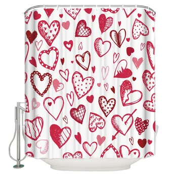 

Love Heart Pink Red Pattern Shower Curtains Polyester Fabric Waterproof Bath Curtain