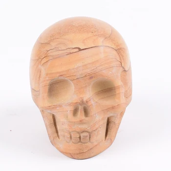 

Natural Wood Grain Stone Handmade 2 " Skull Carved Mini Skulls Statue Realistic Feng Shui Healing Home Ornament Art Collectible