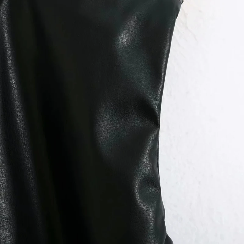 Woman Sashes decoration PU Leather Mini Dress Femme Sleeveless Dresses Lady Loose Clothes Vestido D6353