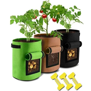 

BEAU-Potato Planting Bag, 3 Planting Bags, 6 Plant Labels, 7 Gallon Vegetable Planting Bag Suitable for Potatoes, Tomatoes