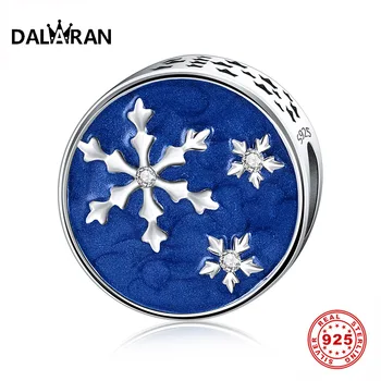 

DALARAN 925 Sterling Silver Enamel Snowflake Blue Charms Bead Fit Pandora Charm Bracelet DIY Jewelry Making Women Christmas Gift