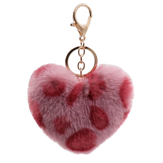 Rabbit Fur Pom-pom Keychain Leopard-print Pom-pom Keychain Lady Mobile Phone Bag Key Ring Love Pendant Decoration