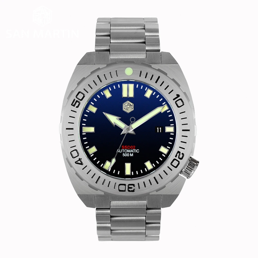 San Martin Diver часы Мужские механические часы Автоматические сапфировые водонепроницаемые 500 м светящиеся из нержавеющей стали Ограниченная серия - Цвет: Blue PT5000