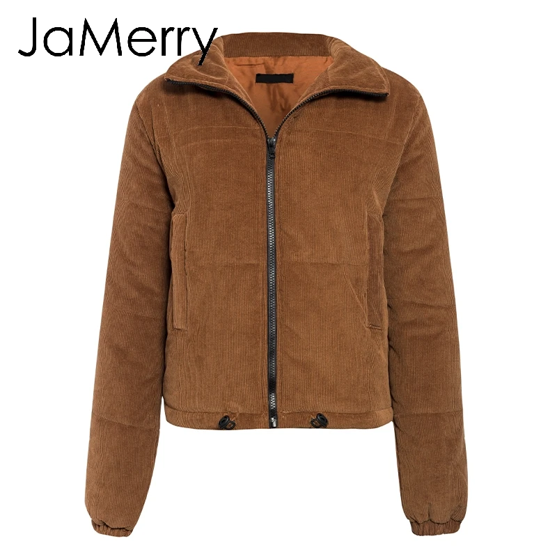 JaMerry, винтажная, повседневная, свободная, Вельветовая, толстая парка, зимняя, теплая, мягкая, модная, пальто, для женщин, хаки, с отворотом, уличная одежда, стеганое пальто
