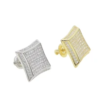 Мужские микро проложили cz 925 Стерлинговое Серебро Винт Назад серьги с серебряным Золотом Цвет квадратной формы хип-хоп серьги