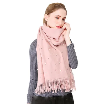 

2020 Pearl Cashmere Scarf Women Solid Color Ladies Shawl Winter Poncho Long Tassel Wrap Female Stole Scarves Fashion Warm Tippet