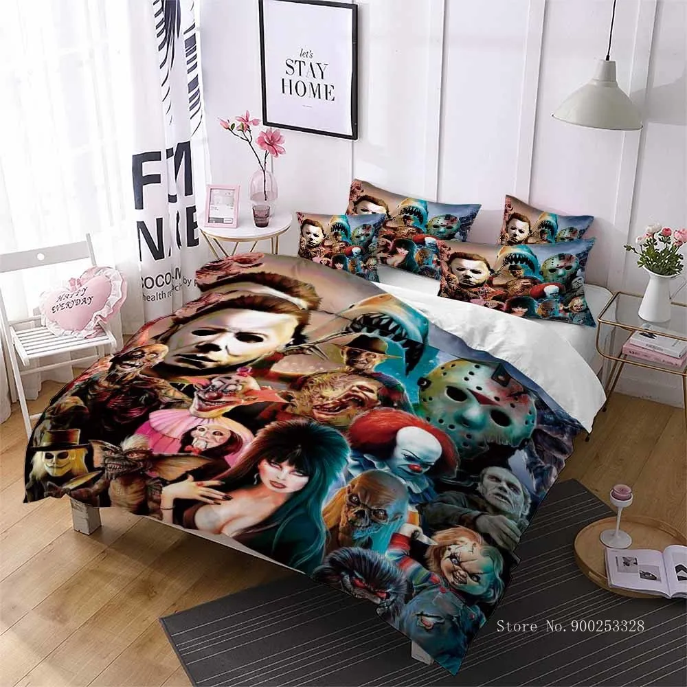 

Horror Puppet Doll Chucky Bedding Set Double King Size Cartoon Duvet Cover Movie Child's Play Comforter Quilt Cover 150 Bed Set