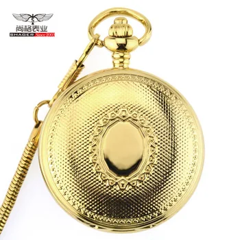 

Retro Golden Case Skeleton Vintage Roman Number Flower Dial Men Mechanical Pocket Watch With Chain for Luxury Gifts