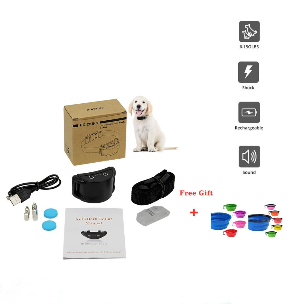 

Electric Dog Training Collar Automatic Effective Rechargeable Remote Bark collars Device Multiple Anti Barking Training Modes