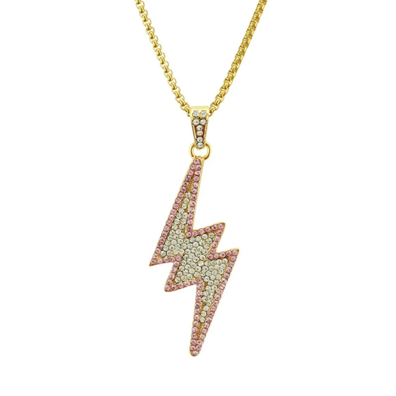 

Unisex Hip Hop Jewelry Gift Lightning Dangle Necklace Bling Iced Out Zirconia Chain Necklace