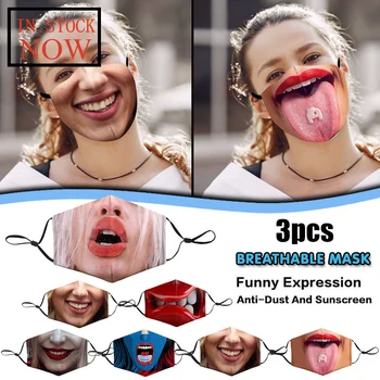 

3D Funny Face Mask Cover Washable Face Mask Custom Printed Comfortable 3pcs Reusable Mask Face Shield Masque Mouth-muffle