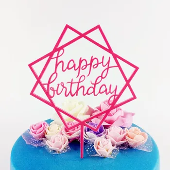 

Creative Double Ring Square Happy Birthday Cake Topper Acrylic Letter Cake Top Flag Decoration Birthday Party Wedding Supplies G