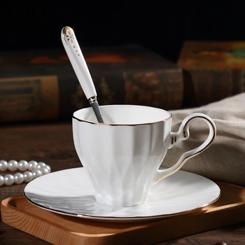 

Luxury China Bone Coffee Simple Household British Afternoon Tea Cup Tazas Mug White Gold Cup Set Ceramic Coffee Mugs European