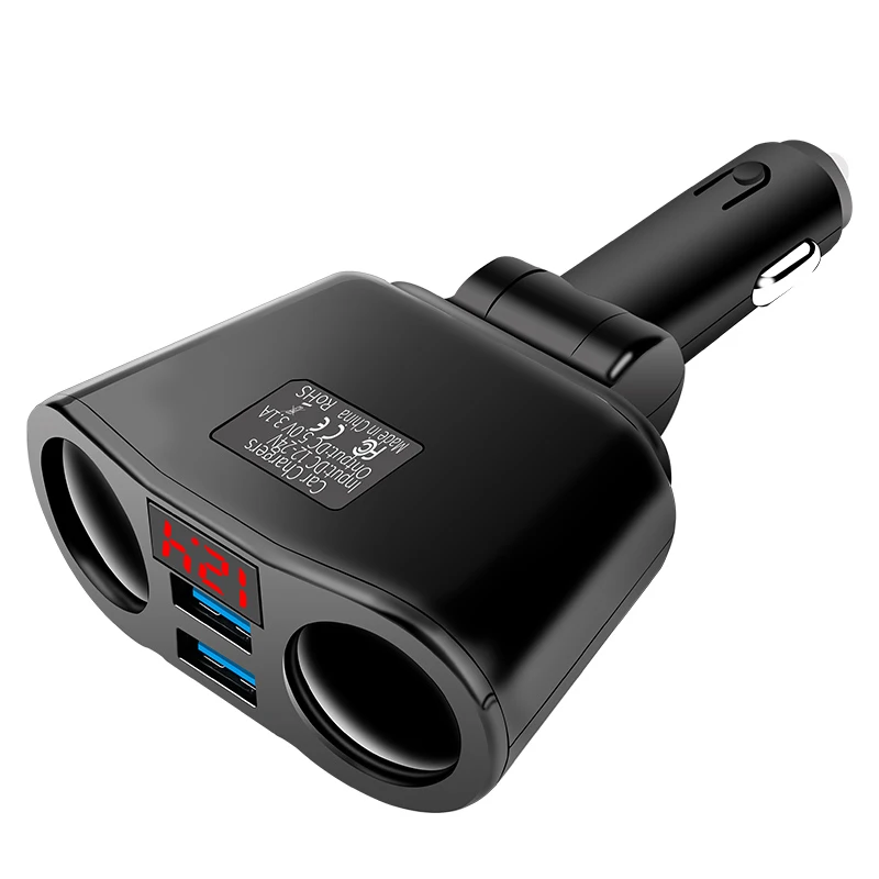 12 V-24 V автомобильный прикуриватель Зарядное устройство с двумя портами USB для телефона для зарядки 12V автомобильный сплиттер разъема Мощность адаптер 150 поворотный аксессуары - Название цвета: Black 1pc