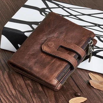 

Full Grain Genuine Leather Wallets Mens Cow Leather Coin Purse Wallet Card Holder RFID Leather Wallet