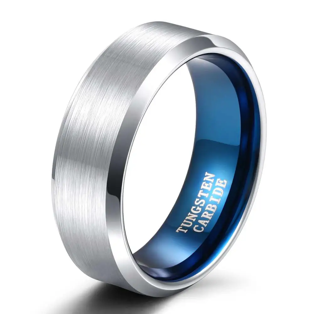 Tigrade 4/6/8mm Classic Wedding Band Engagement Rings Silver Color Blue Engraving Tungsten Carbide Rings For Women Men Size4-14 5