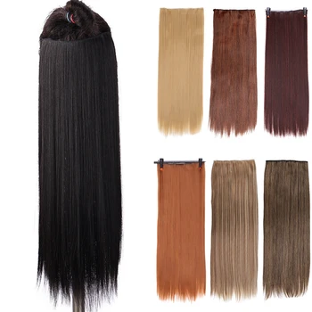 

DIANQI Synthetic high temperature silk length straight hair 5 clips 24 inches long suitable for mature women