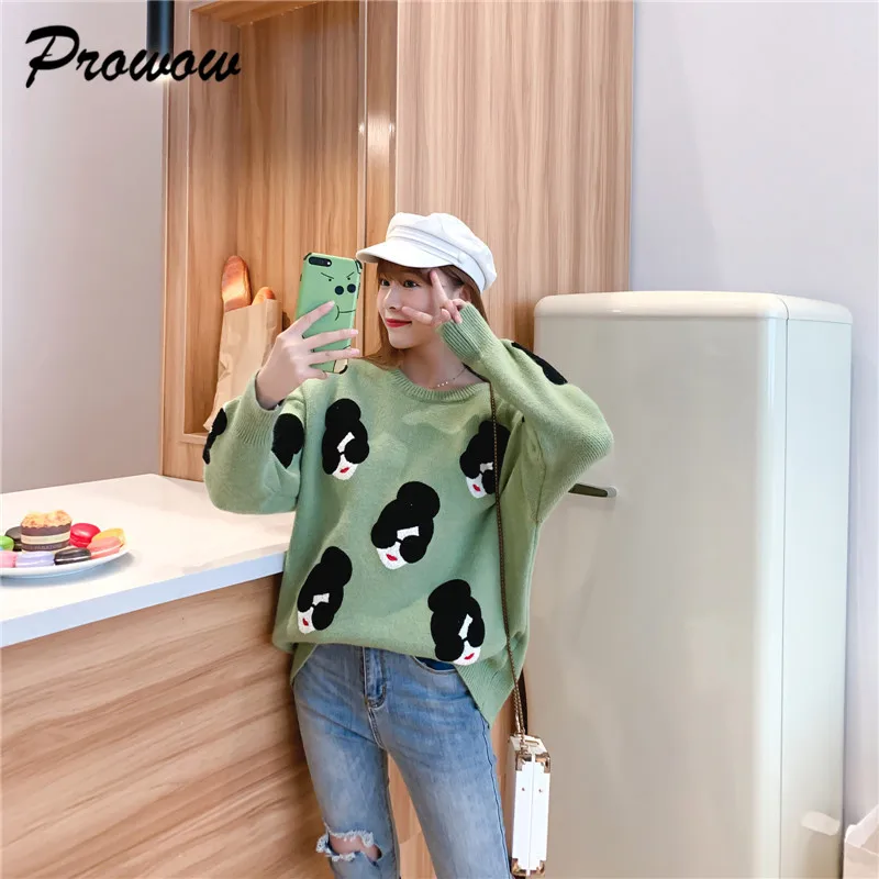 Plus Size Knitted Sweater women tops Cartoon Embroidery Thicken Pullovers women Jumper Sweater Ladies Knit Top women Sweater