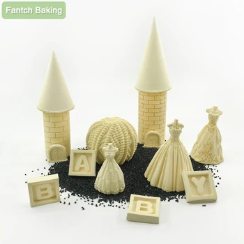 

Wedding Dress Skirt Castle Tower Silicone 3D Mold For Fondant Chocolate Cake Decoration Bakeware DIY Plaster Resin Art Mould