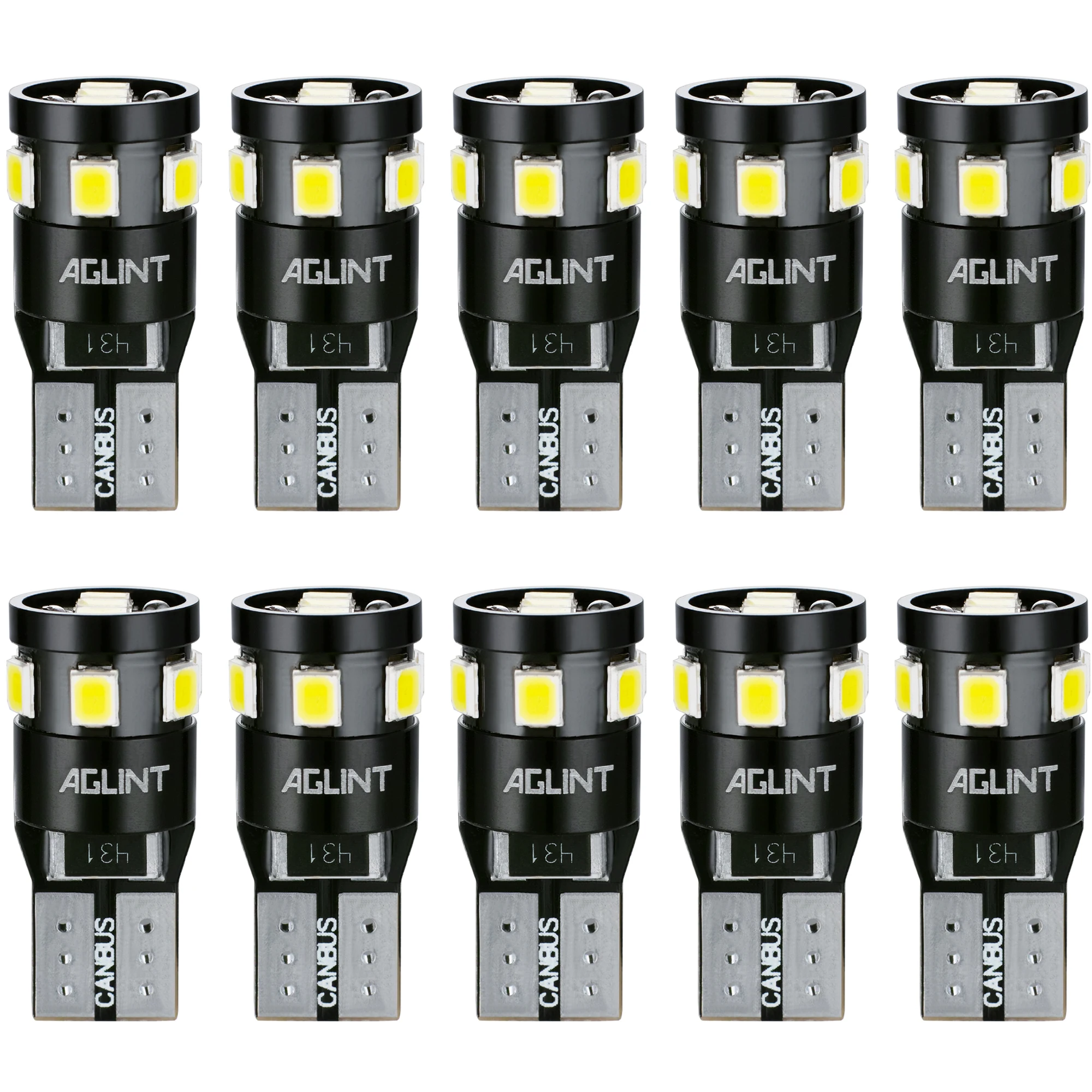 

AGLINT 10pcs T10 Led Canbus No Error W5W 194 168 2825 9-SMD 2835 For Car Dome Map Door Trunk License Plate Lights White