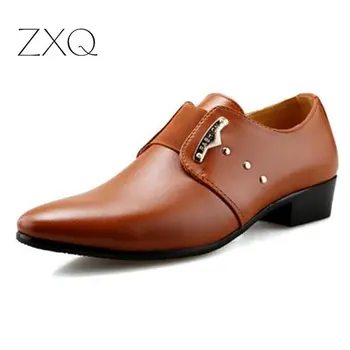 

Men Formal Shoes Mens Slip-On Shoes PU Leather Brown Black Elastic Band Men Dress Shoes Office Party Wedding Shoes