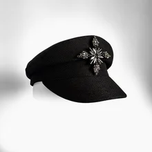 Женская летняя Осенняя темно-синяя шляпа, ретро значок с крестом, Женские винтажные черные моряки, повседневные хлопковые льняные плоские шапки