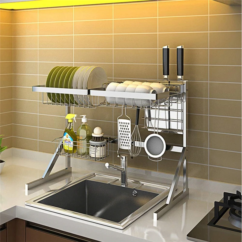 

New 304 Stainless Steel Kitchen Cutlery Holder Shelf Rack Drying Drain Storage Holders for Plate and Dish 64cm/84cm choose