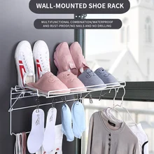 

Over the Door Shoe Rack, Wall Hanging Door Shoe Rack Organizer, Adhesive Shoe Organizer Wall Mounted with S-Shape