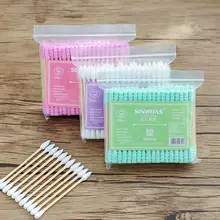 100 Disposab ватные палочки с двойной головкой, женские ватные палочки для макияжа, наконечник для медицинских деревянных палочек, чистка ушей в носу, инструменты для ухода за здоровьем