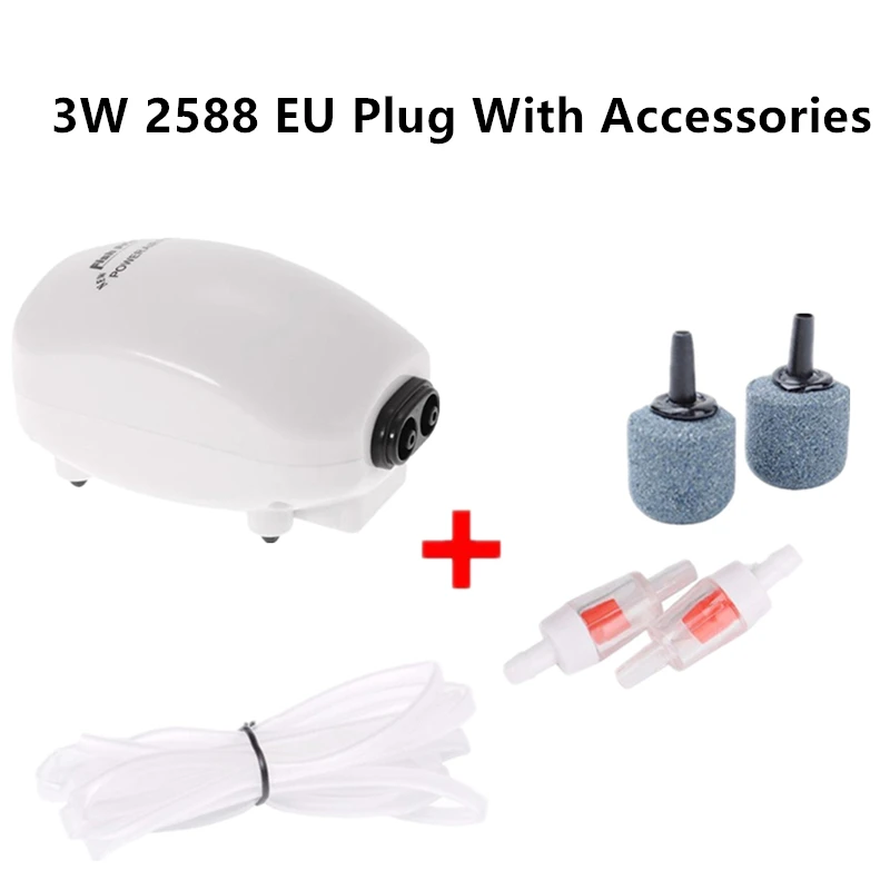 3W 2588 Accessories Ультра бесшумный аквариум воздушный насос мини компрессор кислородный воздушный насос один двойной выход 220-240 в ЕС/США вилка аксессуары для аквариумов - Цвет: 3W 2588 Accessories