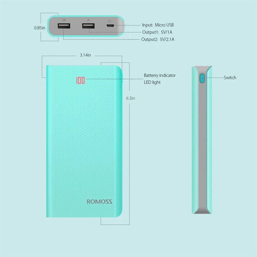 20000mAh USB Port Sense 6 LED Power Bank Portable USB Charger Fast Charging LED for Mobile Smart Phones