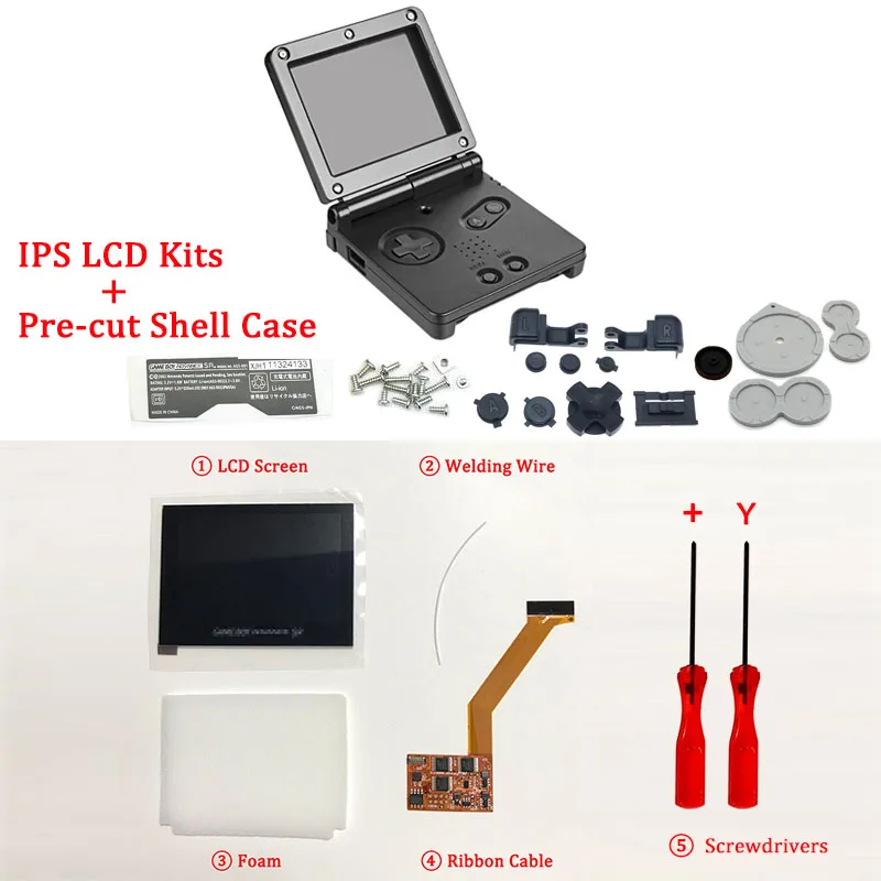 Ips комплекты ЖК-экранов с предварительно вырезанной оболочкой для GBA SP ips lcd V2 подсветка экрана с оболочкой чехол для консоли GBASP корпус с кнопками