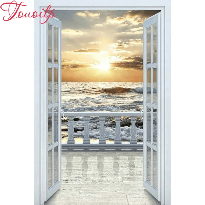 full square round drill diy 5d diamond painting door outside landscape cross stitch embroidery bead sunset beach home decoration | Дом и сад