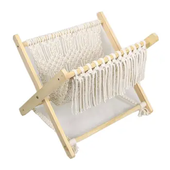 

Boho Cotton Woven Storage Basket Macrame Magazine Rack Desktop Book Shelf Props H55A