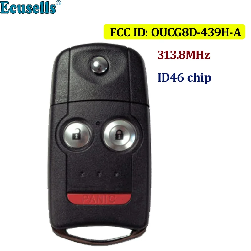2+Panic 3 Button Remote Key Fob 313.8MHz ID46 Chip for Acura TL 2007-2008 FCC ID: OUCG8D-439H-A