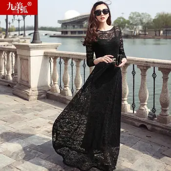 

2019 women's fashion Spring Fashion Korean style show thin lace super long dress