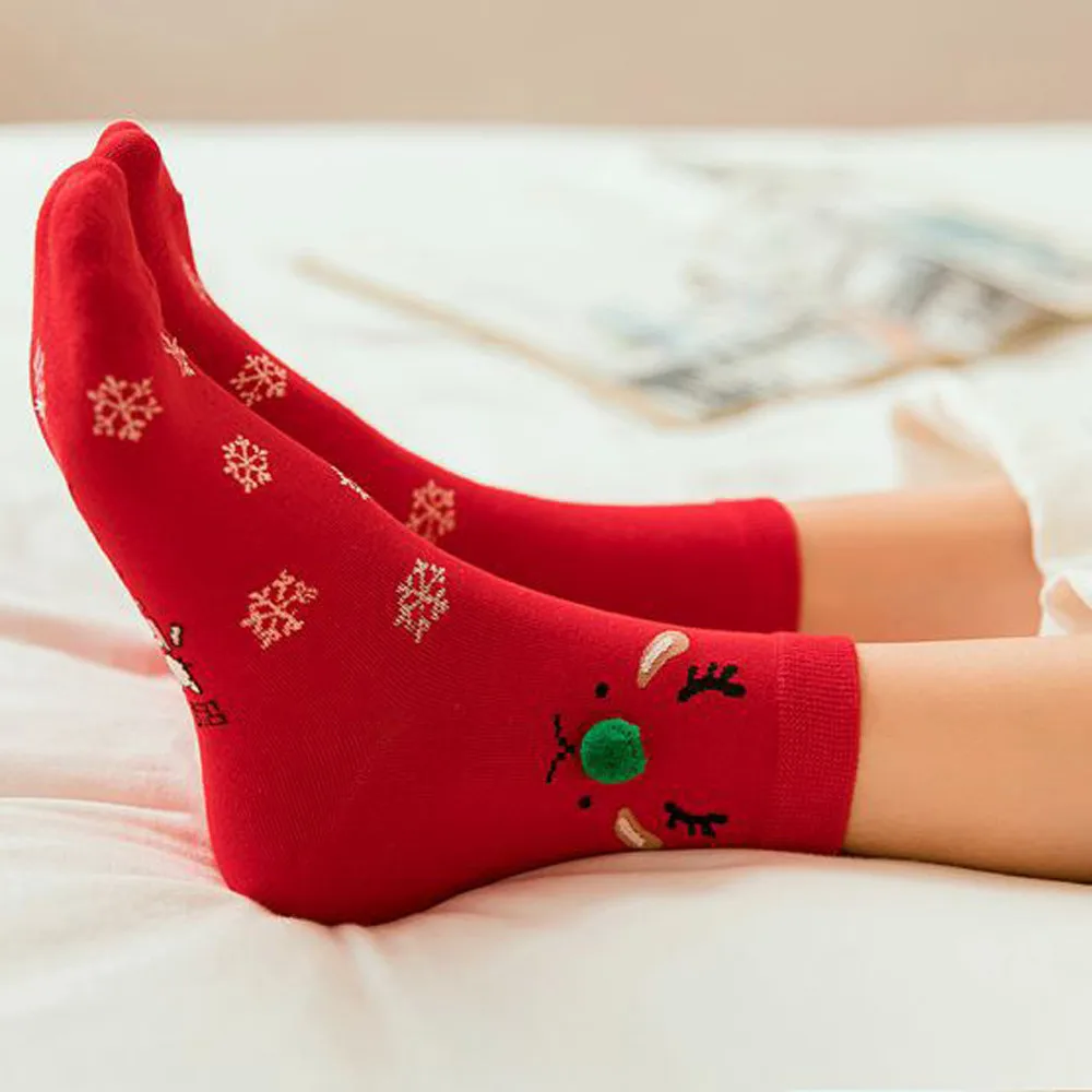 Зимние женские теплые красные хлопковые носки Рождественский подарок модные medias de mujer носки для женщин